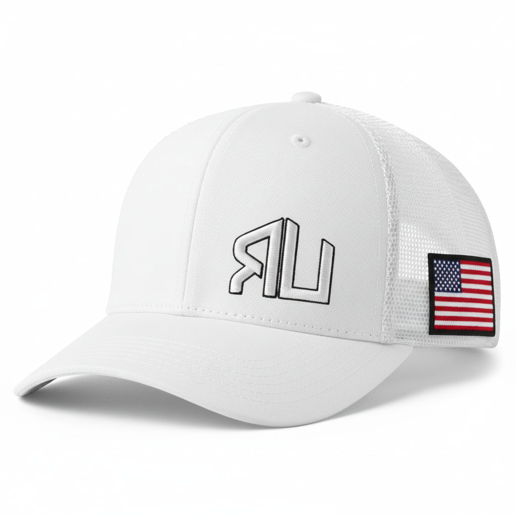 White hat with RU on half front and US flag