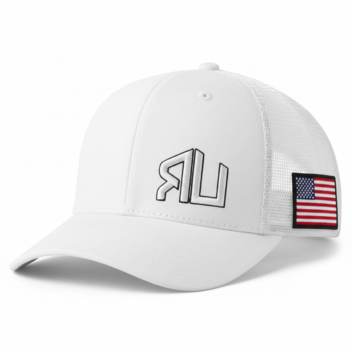 White hat with RU on half front and US flag